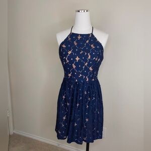 Jodi Kristopher Navy and Peach Floral Mini Dress